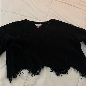 No Boundaries Black Fringed Sweater